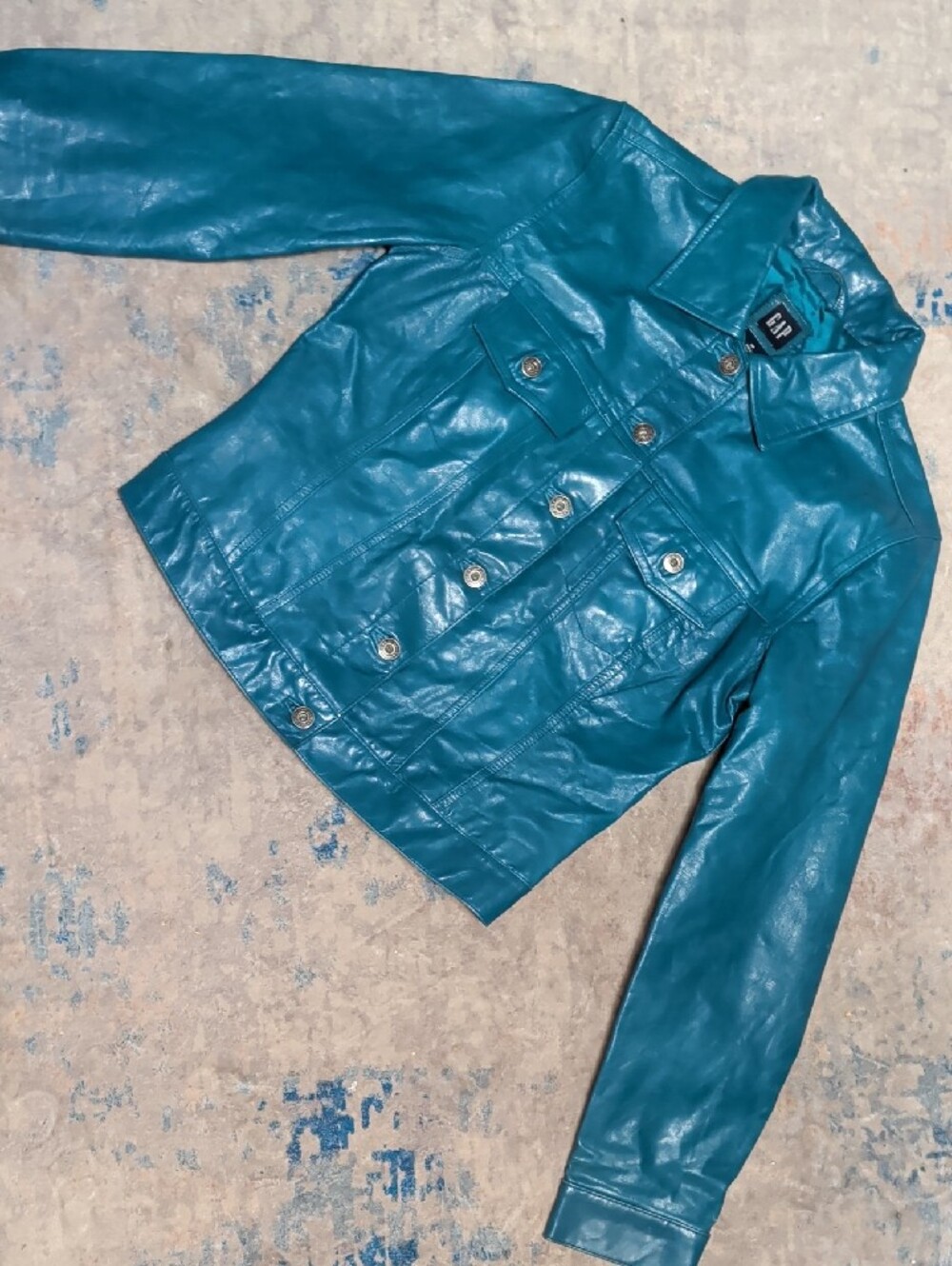Vintage GAP Teal Leather Button-Front Jacket Women's M- Fall 2000 Collection Y2K - Picture 8 of 11